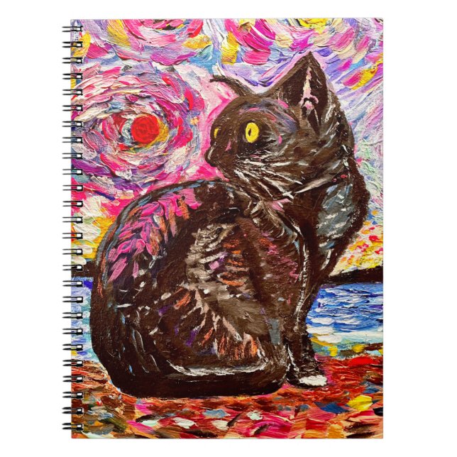Starry Night Black Kitty Notebook (Front)