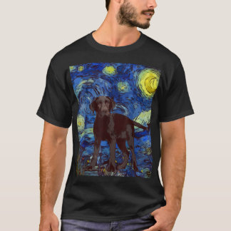 Starry Night Black Labrador Dog Painting Dog Lover T-Shirt