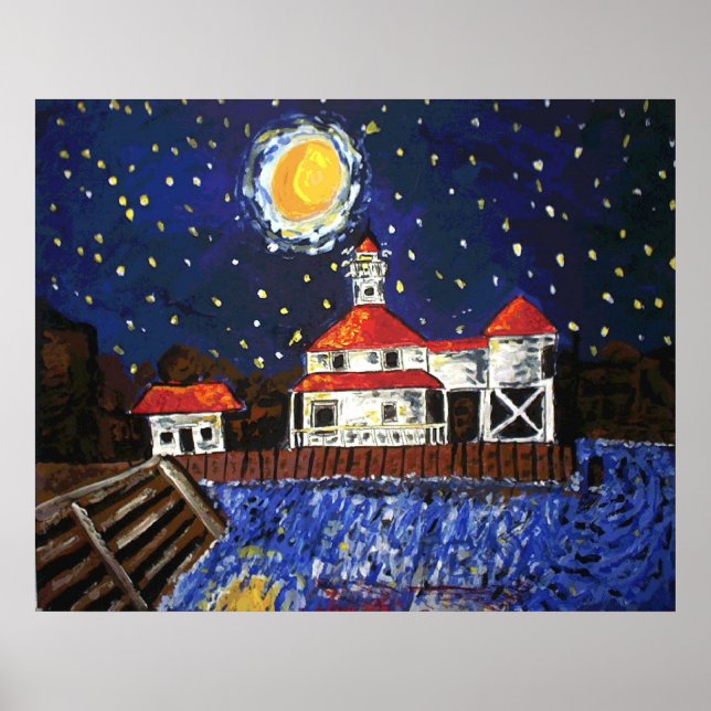 Starry Night Black Lighthouse Poster (Front)