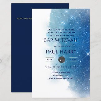 Starry Night Blue Bar Bat Mitzvah Invitations