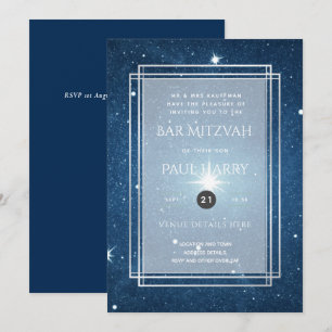 Starry Night Blue Bar Bat Mitzvah Invitations