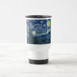 Starry Night, Blue French Stars, Vincent Van Gogh  Travel Mug<br><div class="desc">A French town "Saint Remy" is ablaze with the luminescence of stars on a blue Starry Night.  Night sky over landscape is swirling with white clouds,  stars and bright yellow crescent at moon midnight. Vintage post impressionist oil painting artwork is by Vincent Van Gogh.</div>