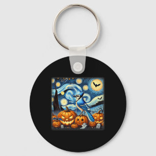 Starry Night Blue Jay Halloween Keychain