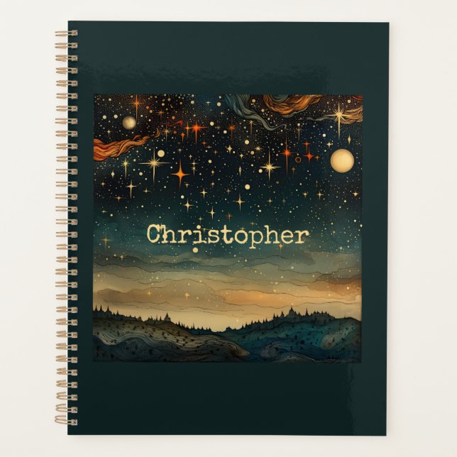 Starry night blue romantic with name  planner (Front)