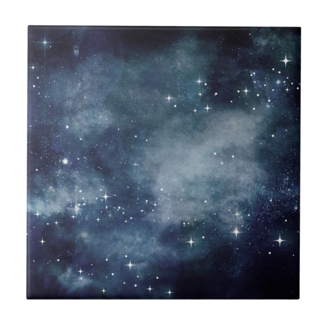 Starry Night Blue Sky Stars Lovers Universe Tile (Front)