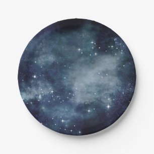 Starry Night Blue Sky Stars Universe Astrology Paper Plate