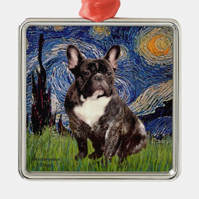 Starry Night - Brindle French Bulldog Metal Ornament (Front)