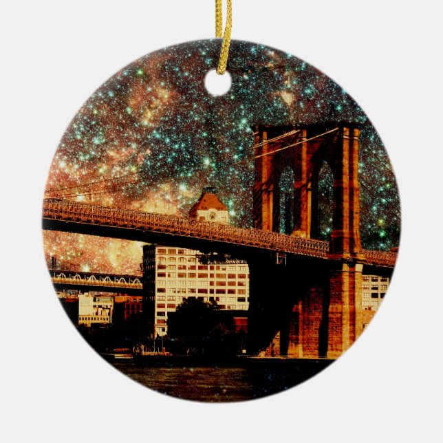 Starry Night Brooklyn Bridge Ceramic Ornament (Front)