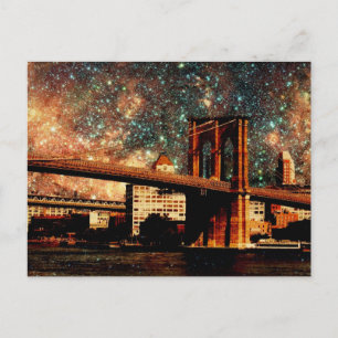 starry night Brooklyn Bridge Postcard