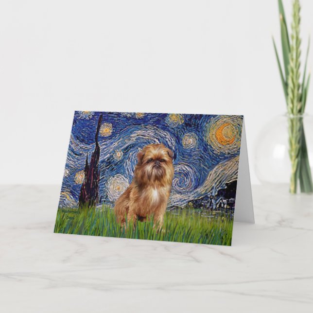 Starry Night - Brown Brussels Griffon Card (Front)