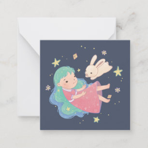 Starry Night Bunny & Girl Illustration Card