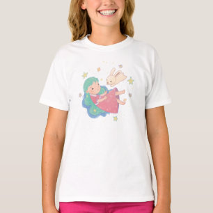 Starry Night Bunny & Girl Illustration T-Shirt