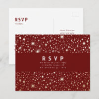 Starry Night Burgundy Red and Gold Wedding RSVP