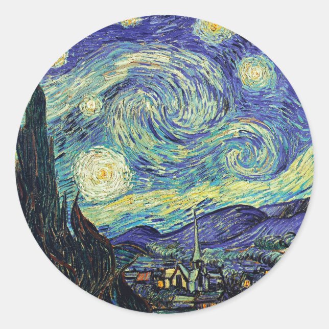Starry Night by van Gogh Classic Round Sticker (Front)