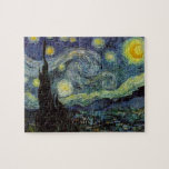 Starry Night by van Gogh Modern Art Painting Blue Jigsaw Puzzle<br><div class="desc">Van Gogh was obsessed by the symbolism of luminous objects and of colour. The lamp was a symbol of calm and security. The star symbolized faith,  and gaslight,  human realities. Deep ultramarine blue was infinity,  while red and green expressed "those terrible things,  men's passions.</div>