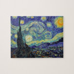 Starry Night by van Gogh Modern Art Painting Blue Jigsaw Puzzle<br><div class="desc">Van Gogh was obsessed by the symbolism of luminous objects and of colour. The lamp was a symbol of calm and security. The star symbolized faith,  and gaslight,  human realities. Deep ultramarine blue was infinity,  while red and green expressed "those terrible things,  men's passions.</div>
