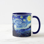 Starry Night by Van Gogh Mug<br><div class="desc">Oil painting by the Dutch master Vincent Van Gogh(1853-1890) Probably his most famous painting, Van Gogh painted 'The Starry Night' in 1889 from memory while in an asylum in France where he checked himself in for depression. The scene depicts the view from his bedroom window. In the painting there is...</div>