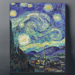 Starry Night by van Gogh Plaque<br><div class="desc">Van Gogh was obsessed by the symbolism of luminous objects and of colour. The lamp was a symbol of calm and security. The star symbolized faith,  and gaslight,  human realities. Deep ultramarine blue was infinity,  while red and green expressed "those terrible things,  men's passions.</div>