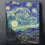 Starry Night by van Gogh Plaque<br><div class="desc">Van Gogh was obsessed by the symbolism of luminous objects and of colour. The lamp was a symbol of calm and security. The star symbolized faith, and gaslight, human realities. Deep ultramarine blue was infinity, while red and green expressed "those terrible things, men's passions.</div>