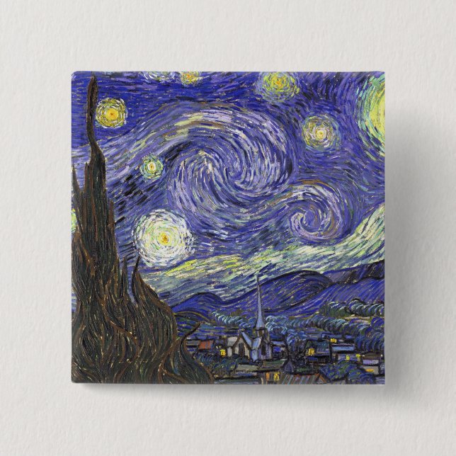 Starry Night by Van Gogh square button (Front)