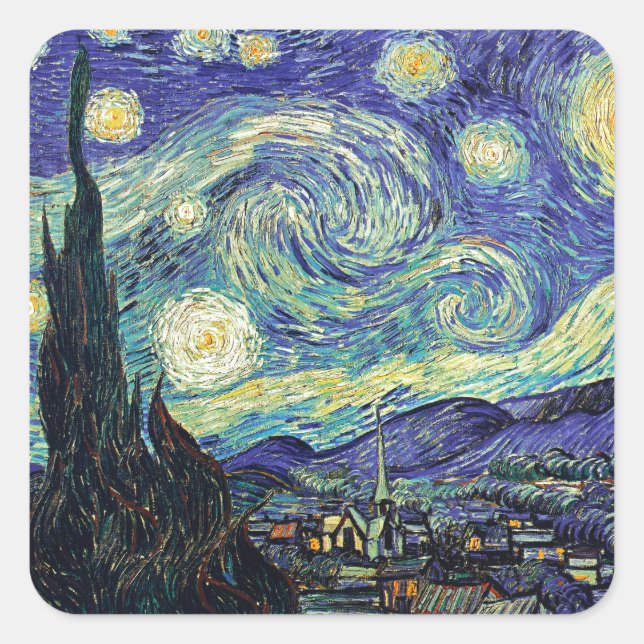 Starry Night by van Gogh Square Sticker (Front)