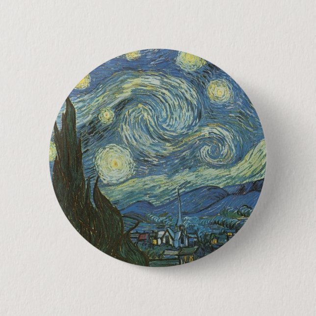 Starry Night by Vincent Van Gogh 2 Inch Round Button (Front)