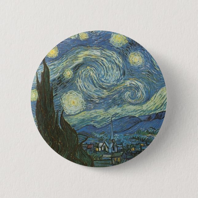Starry Night by Vincent Van Gogh 2 Inch Round Button (Front)