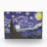 Starry Night by Vincent van Gogh Acrylic Award<br><div class="desc">Starry Night by Vincent van Gogh is a vintage fine art post impressionism landscape cityscape painting featuring a view of Saint Remy, France from van Gogh's asylum. The night sky is swirling with clouds with a bright crescent moon and shining stars over the quaint village. Starry Night is probably van...</div>