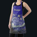 Starry Night by Vincent van Gogh Apron<br><div class="desc">Starry Night by Vincent van Gogh is a vintage fine art post impressionism landscape cityscape painting featuring a view of Saint Remy, France from van Gogh's asylum. The night sky is swirling with clouds with a bright crescent moon and shining stars over the quaint village. Starry Night is probably van...</div>
