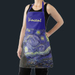 Starry Night by Vincent van Gogh Apron<br><div class="desc">Starry Night by Vincent van Gogh is a vintage fine art post impressionism landscape cityscape painting featuring a view of Saint Remy, France from van Gogh's asylum. The night sky is swirling with clouds with a bright crescent moon and shining stars over the quaint village. Starry Night is probably van...</div>