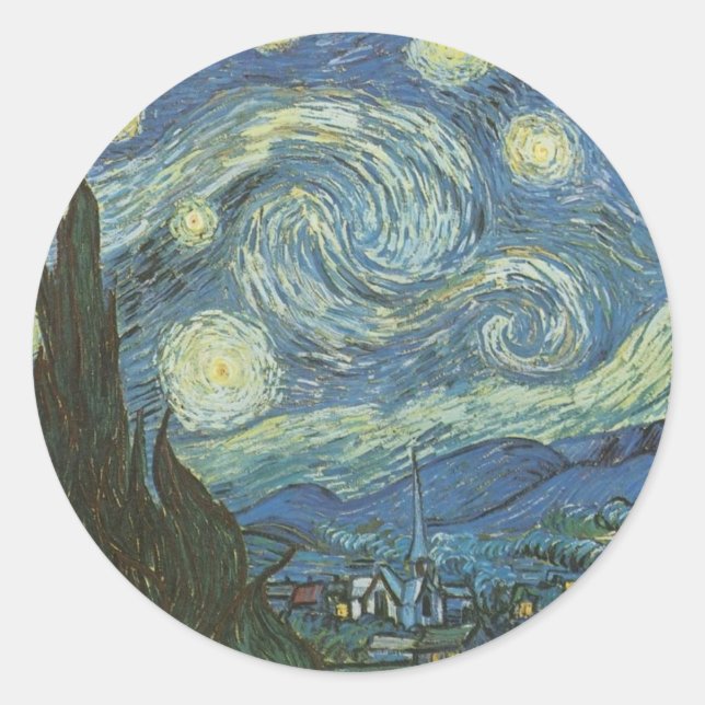 Starry Night by Vincent Van Gogh Classic Round Sticker (Front)