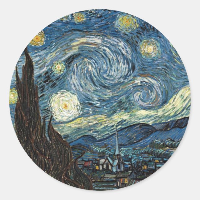 Starry Night by Vincent Van Gogh Classic Round Sticker (Front)