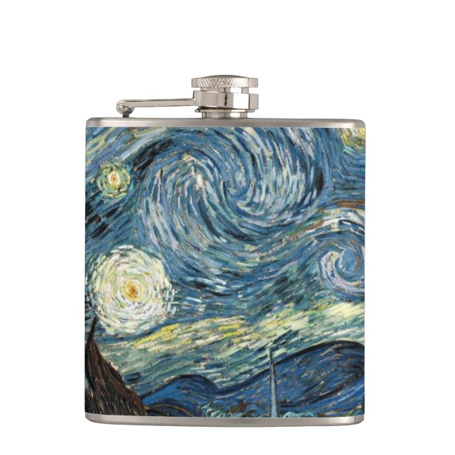 Starry Night by Vincent van Gogh. Famous art Hip Flask (Front)