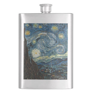 Starry Night by Vincent van Gogh. famous fine art Hip Flask