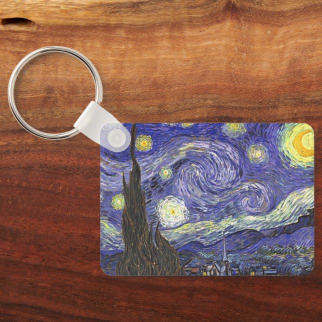 Starry Night by Vincent van Gogh Keychain (Back)