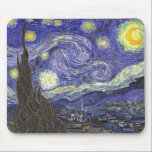 Starry Night by Vincent van Gogh Mouse Pad<br><div class="desc">Starry Night by Vincent van Gogh is a vintage fine art post impressionism landscape cityscape painting featuring a view of Saint Remy, France from van Gogh's asylum. The night sky is swirling with clouds with a bright crescent moon and shining stars over the quaint village. Starry Night is probably van...</div>