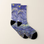 Starry Night by Vincent van Gogh Socks<br><div class="desc">Starry Night by Vincent van Gogh is a vintage fine art post impressionism landscape cityscape painting featuring a view of Saint Remy, France from van Gogh's asylum. The night sky is swirling with clouds with a bright crescent moon and shining stars over the quaint village. Starry Night is probably van...</div>