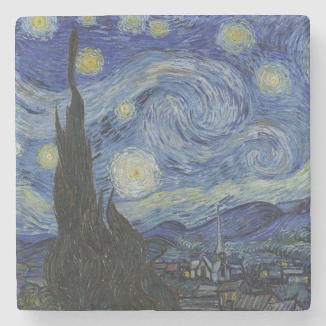 Starry Night by Vincent Van Gogh Stone Coaster (Front)