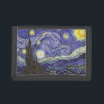 Starry Night by Vincent van Gogh Trifold Wallet<br><div class="desc">Starry Night by Vincent van Gogh is a vintage fine art post impressionism landscape cityscape painting featuring a view of Saint Remy, France from van Gogh's asylum. The night sky is swirling with clouds with a bright crescent moon and shining stars over the quaint village. Starry Night is probably van...</div>