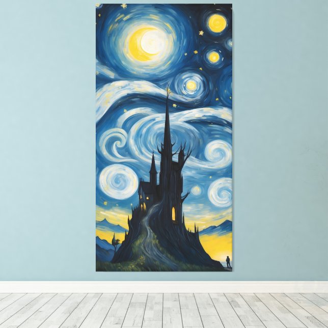 Starry Night Castle Canvas Print (Insitu(Wood Floor))