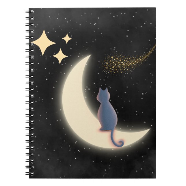 Starry Night Cat and Crescent Moon Notebook (Front)
