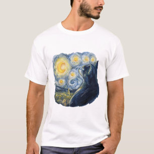 Starry Night Cat Artistic Van Gogh Style Art T-Shirt
