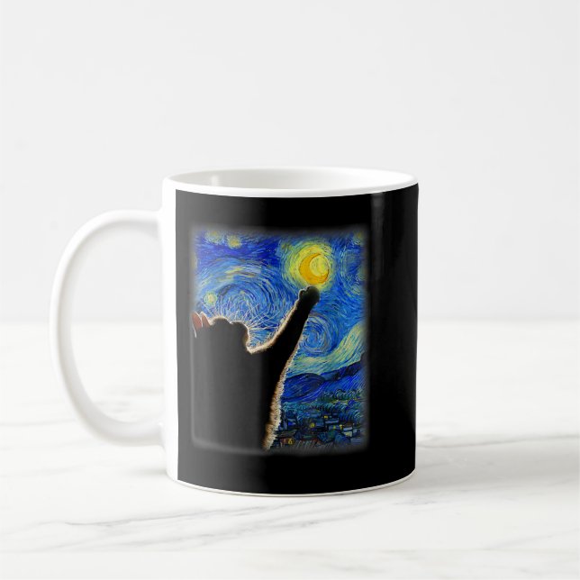 Starry Night Cat, Cat Mom, Cat Dad, Cat Lover, Van Coffee Mug (Left)