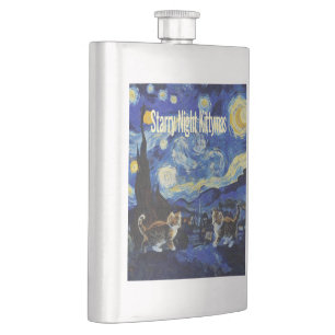 Starry Night Cat Lovers Festive Christmas Hip Flask