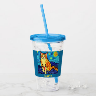 Starry night cat personalized acrylic tumbler