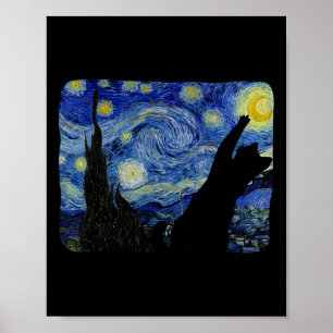 Starry Night Cat Shirt Van Gogh Cat Lover Cat Mom  Poster