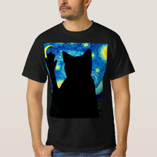 Starry Night Cat Silhouette Artistic Design Tee