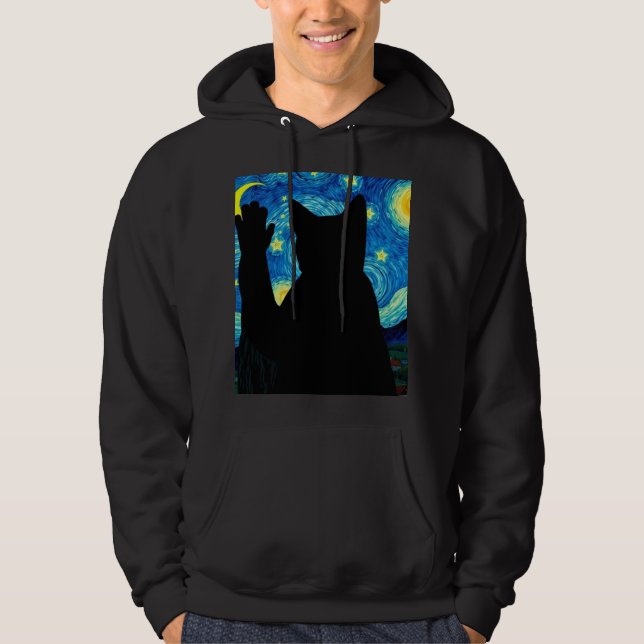 Starry Night Cat Silhouette Artistic Design Tee (Front)