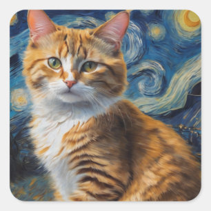 Starry Night Cat Square Sticker
