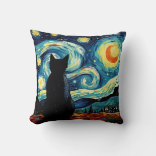 Starry Night Cat Throw Pillow